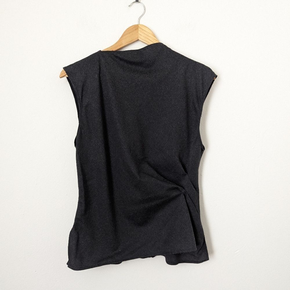 NWT Zara charcoal dark grey wool sleeveless draped ruched button back blouse top - Picture 3 of 7